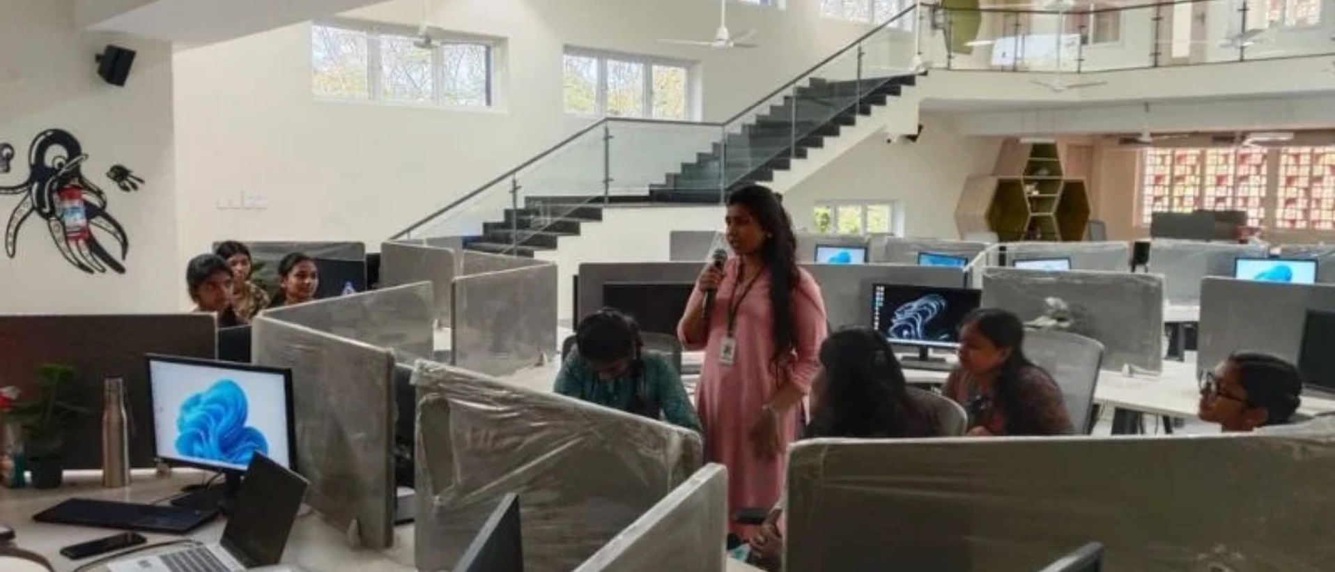Illustration of college students exploring computer science
